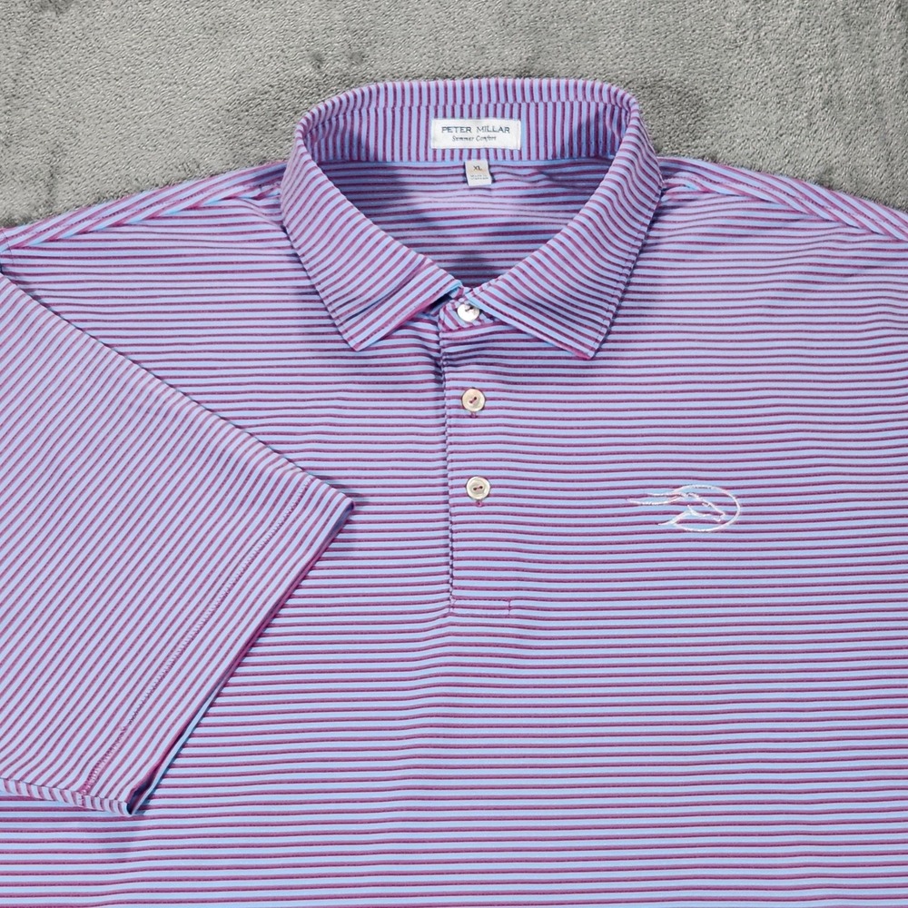 Peter Millar Polo‎ Shirt Mens XL Pink Blue Stripe Summer Comfort Golf Stretch